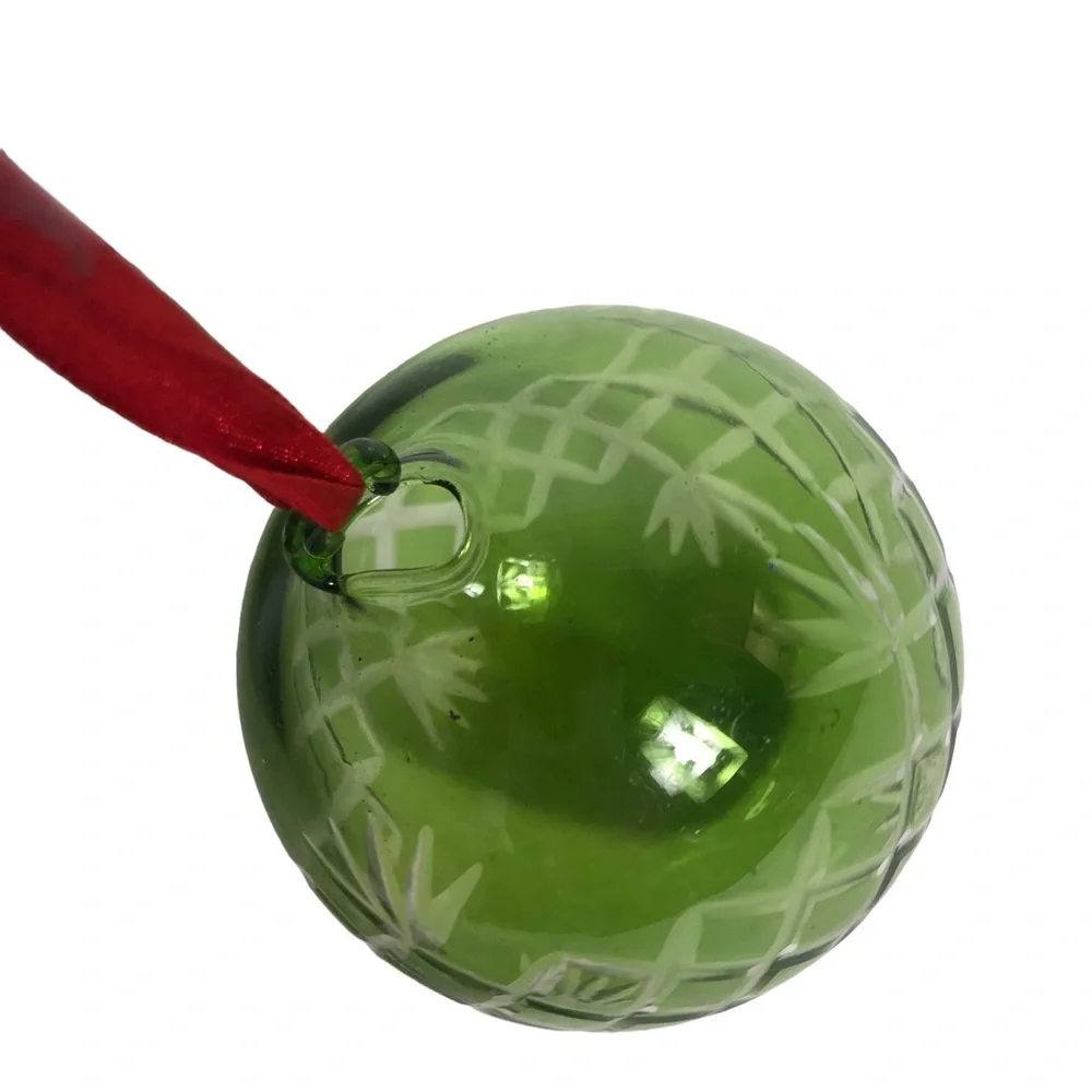 Pottery Barn hand blown green glove ornament